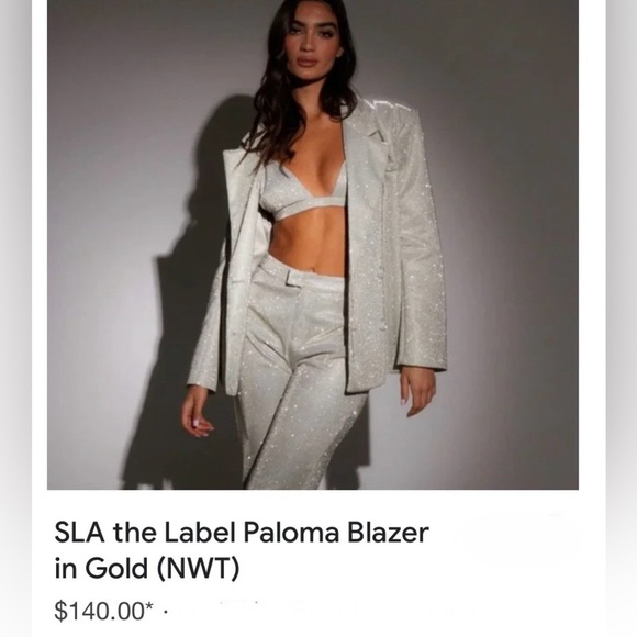 SLA The Label New Paloma Blazer Gold Glitter Medium Oversized Tailored Party - Picture 12 of 17